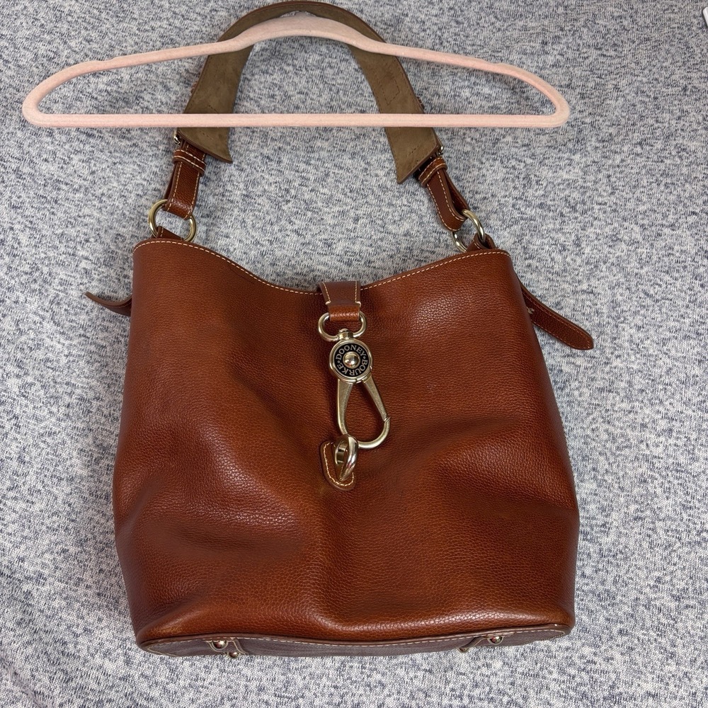 Dooney & Bourke Chestnut Pebbled Leather Shoulder Hobo with Brass Hardware